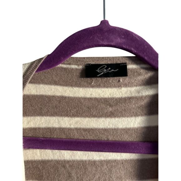 Cyrus Cream Brown Striped Asymmetrical Open afront Cardigan Size M Contemporary - Picture 4 of 10